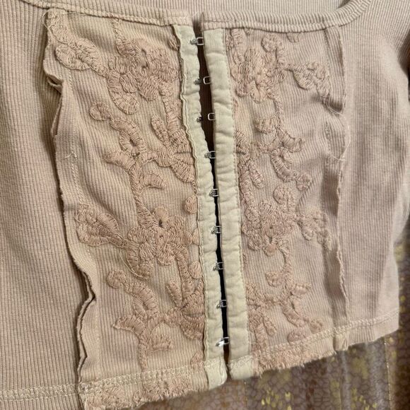Urban Outfitters Leona Lace Tan Brown Hook Eye Boho Long Sleeve Cropped Medium - Picture 4 of 10